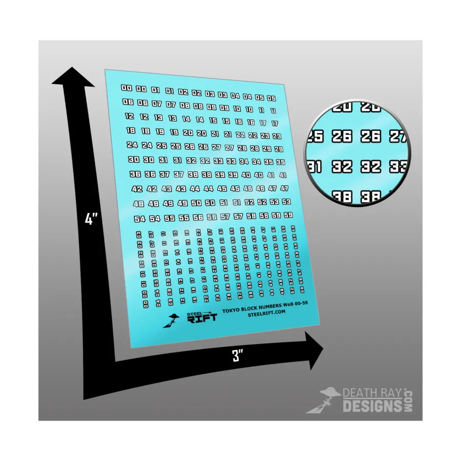 

Токийские кварталы с номерами 0–59 — белое на черном, Steel Rift - Decals, Numbers