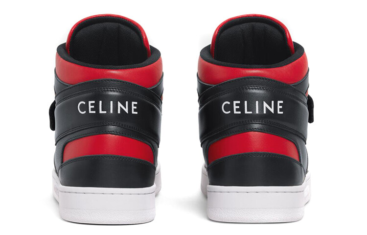 Кеды кожаные высокие Celine, красный / черный — фото 4