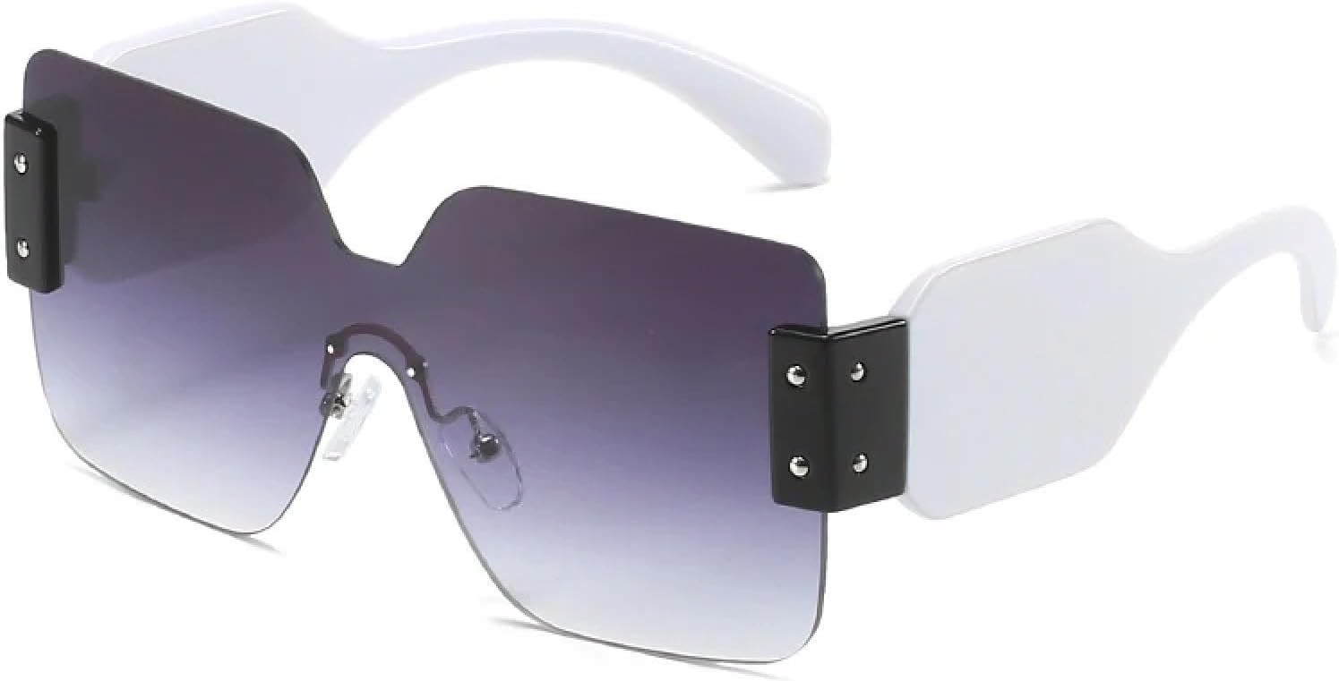 

Модные цельные солнцезащитные очки без оправы для женщин и мужчин, винтажные, с широкими дужками, в крупной оправе, для активного отдыха и вождения, с защитой от УФ-излучения UV400 TKKTLLT, White Gradient Gray