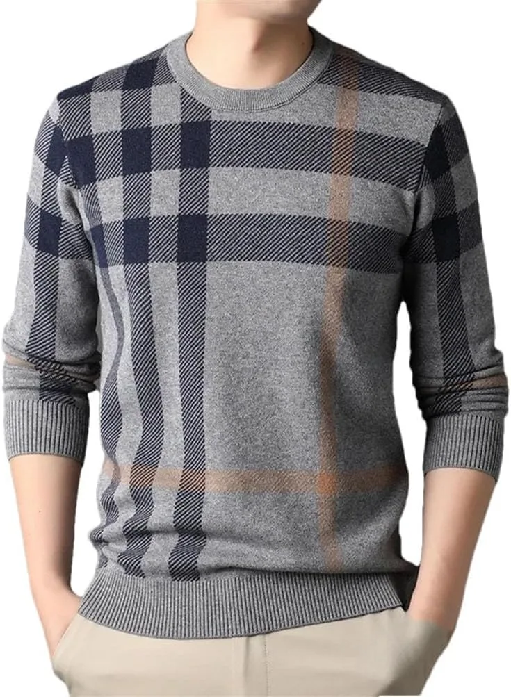 

Мужской вязаный пуловер с круглым вырезом в полоску