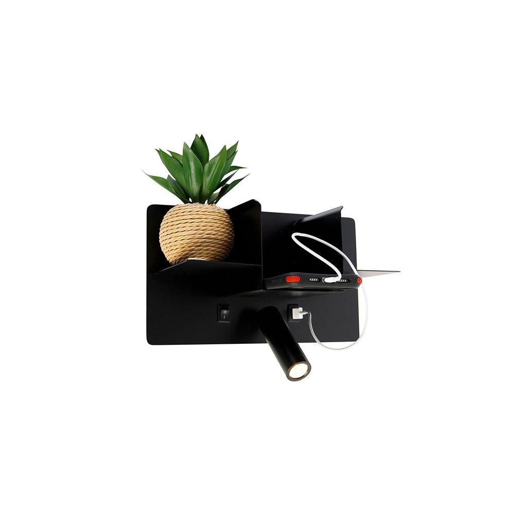 

QAZQA - Современный настенный светильник черный со светодиодом и USB - Thijs I гостиная I спальня - стальной прямоугольный - I (несменный) LED