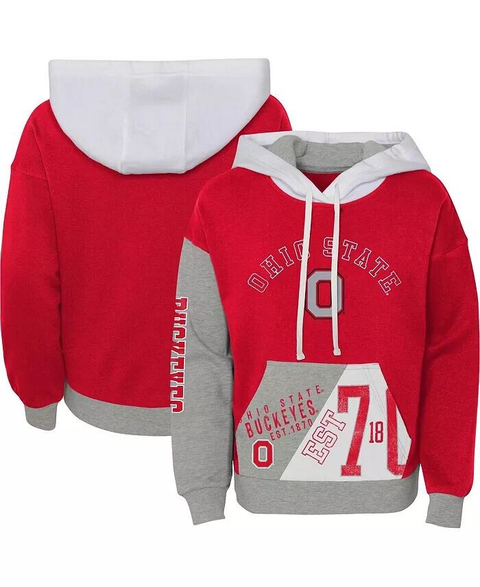 

Мягкий флисовый пуловер с капюшоном Big Girls Scarlet Distressed Ohio State Buckeyes True Fan Outerstuff, красный