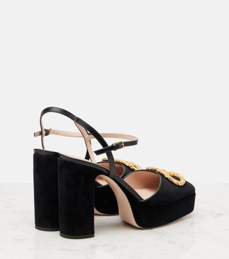 Туфли-лодочки на платформе из бархата Valentino Garavani, Nero/Cream-Crystal — фото 2
