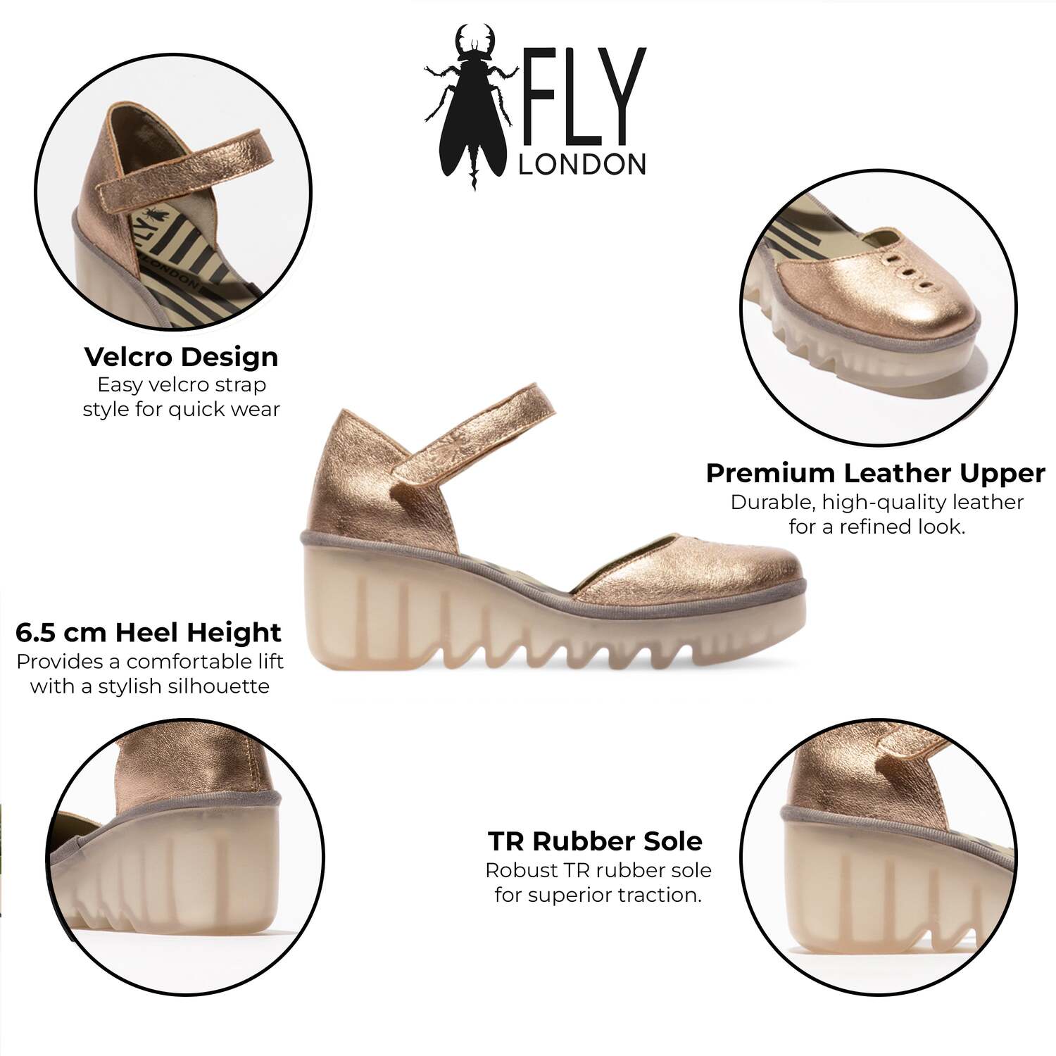 Женские сандалии-эспадрильи Fly London Sahara Gold BISO305FLY на устойчивом каблуке — фото 2