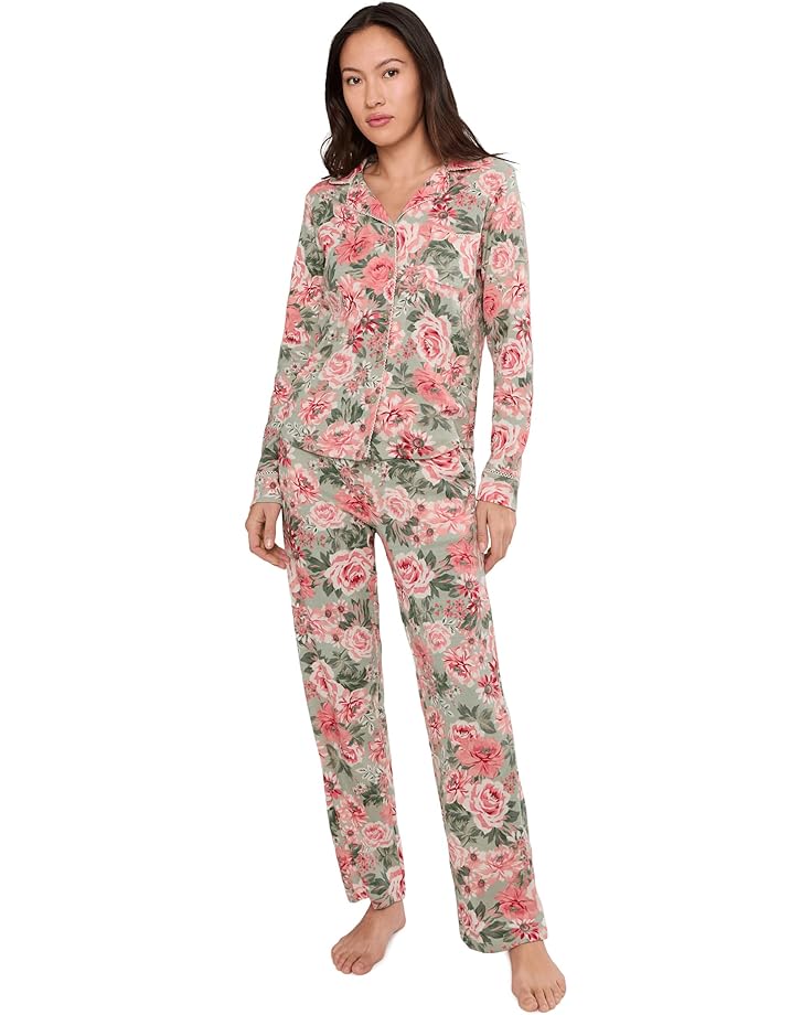 

Женский комплект для сна Karen Neuburger Petite Vintage Dreams с длинным рукавом, топ с V-образным вырезом и длинные брюки с пико, Forest Rose