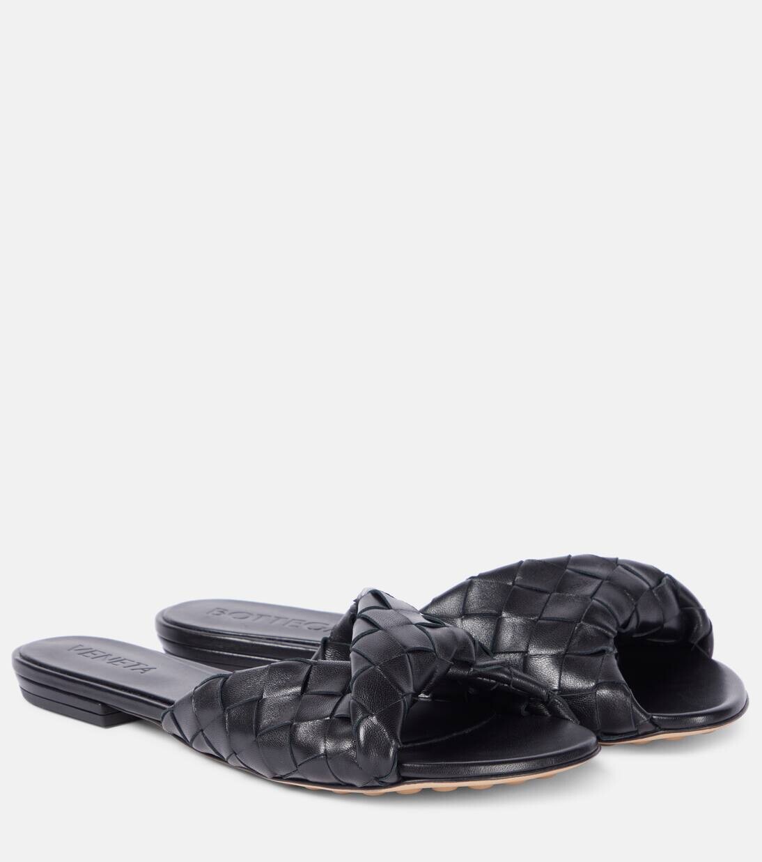 Кожаные слайдеры Blink Intrecciato Bottega Veneta, черный