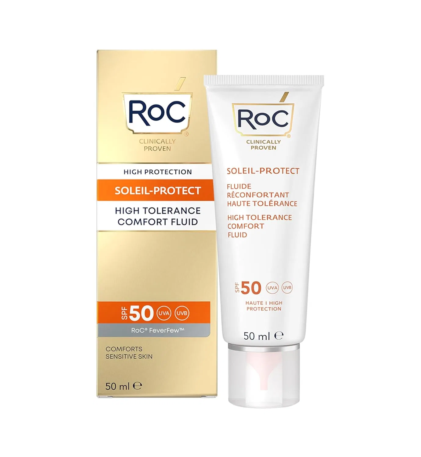 Солнцезащитный флюид RoC Soleil-Protect High Tolerance Comfort Fluid SPF 50 для чувствительной кожи, 50 мл Roc