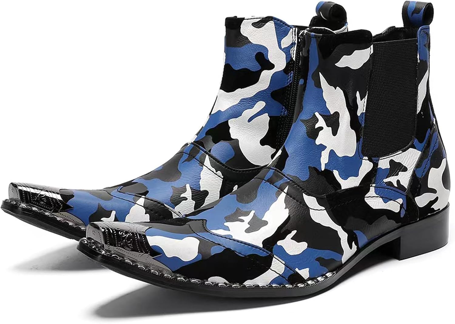 

Мужские западные кожаные ботинки Santimon Mens, стильные ботинки Челси с застежкой-молнией, ботинки с металлическим носком для мужчин, синий