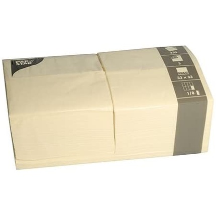 

84579 Салфетки/бумажные салфетки, 3-слойные, кремовые 250 шт., сложение 1/8, 13 X 13 Papstar