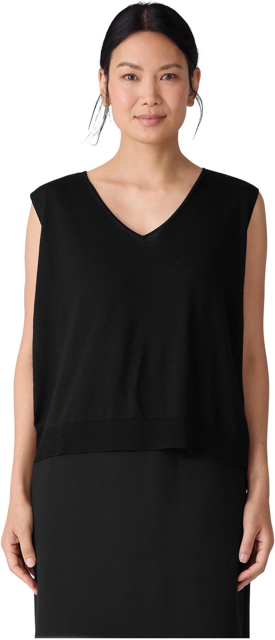 

Женский жилет из супертонкой мериносовой шерсти с V-образным вырезом Eileen Fisher, Black