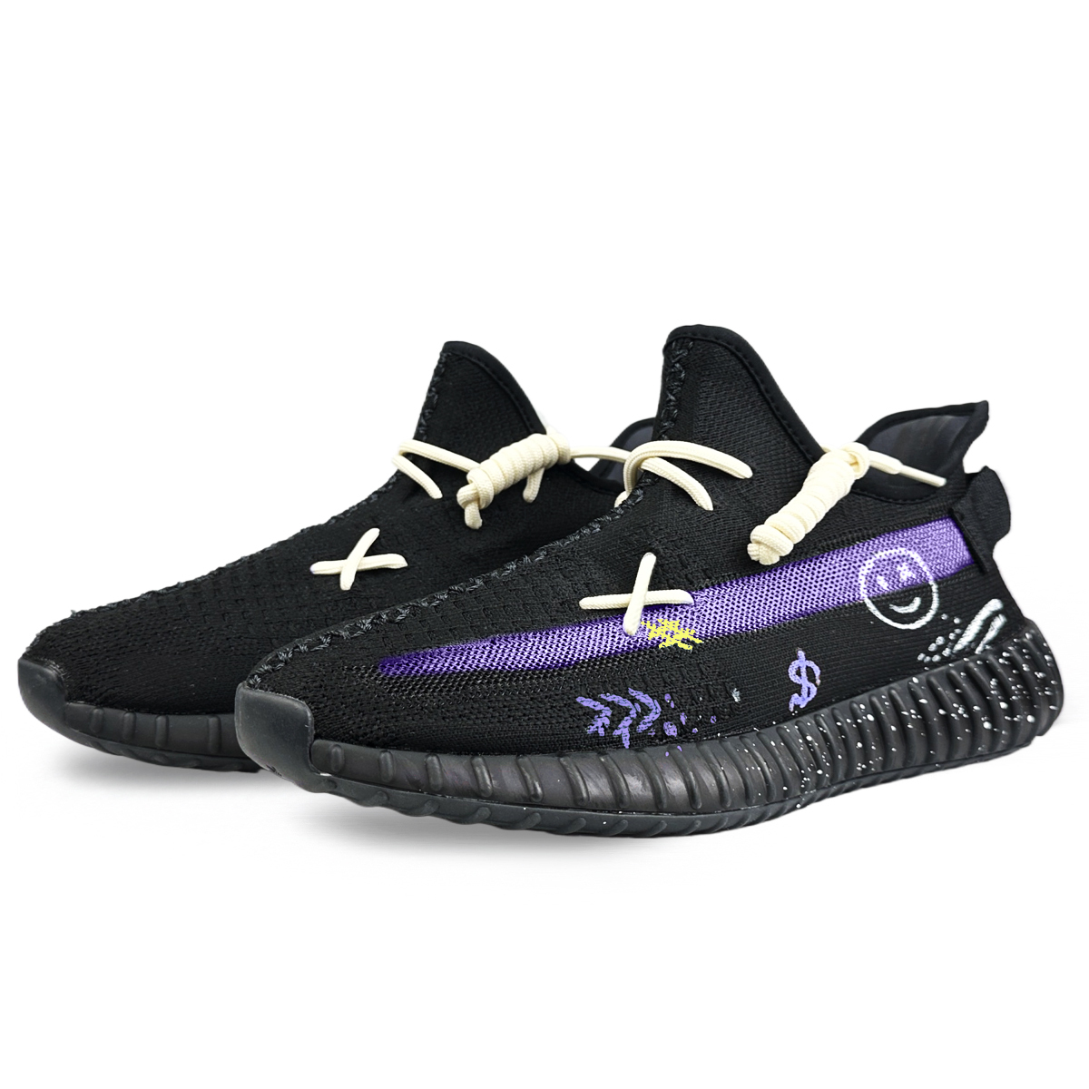 Adidas Originals Изи Буст 350 В2 противоскользящие низкие кеды унисекс черно-фиолетовые, цвет Black Purple — фото 4