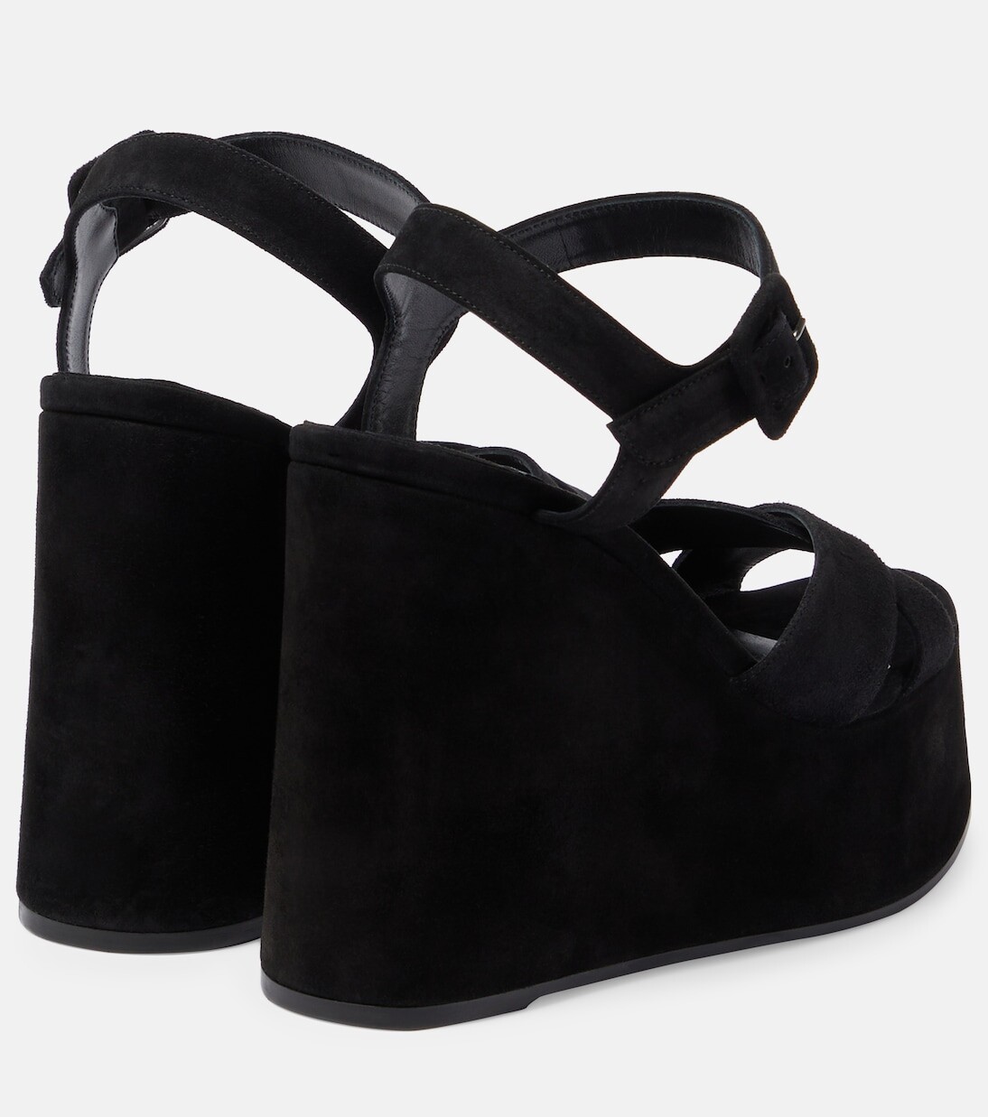 Бархатные босоножки на танкетке supramariza 130 Christian Louboutin, черный — фото 3