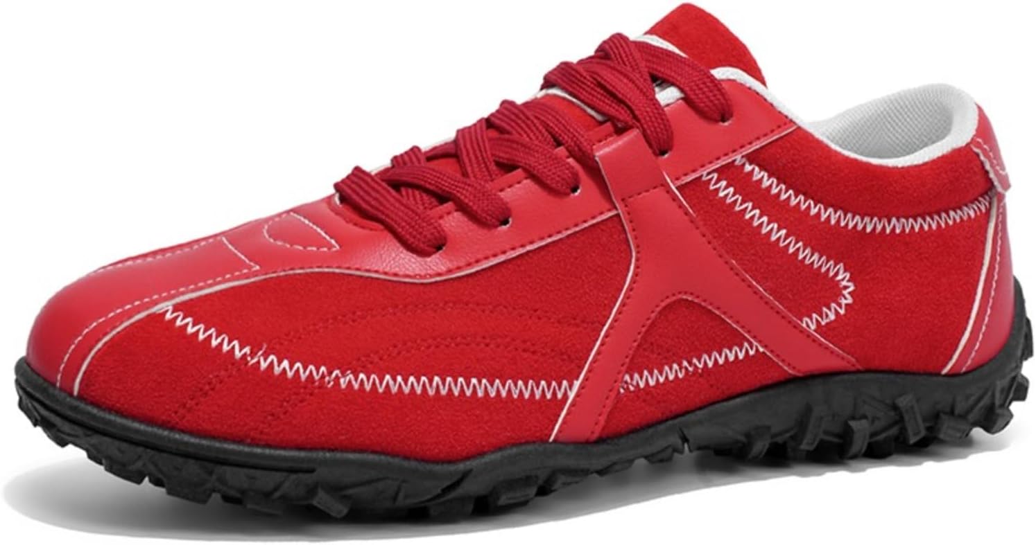 

Мужские замшевые кроссовки на шнуровке с плоской подошвой, легкие, мягкие, с круглым носком, удобные для ходьбы, для повседневной носки, вождения и активного отдыха на улице Netehadi, красный