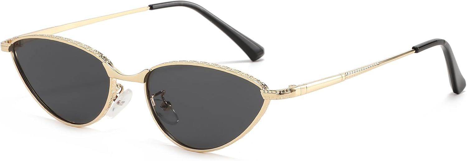 

Солнцезащитные очки LJCZKA в стиле ретро, ​​овальные, для женщин, 90-е годы, маленькие овальные очки «кошачий глаз», модные винтажные очки в стиле 2000-х, узкие, с защитой от УФ-излучения UV400, Gold Black