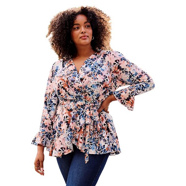 

Женский топ с запахом и баской plus size Avenue, Multi Watercolor