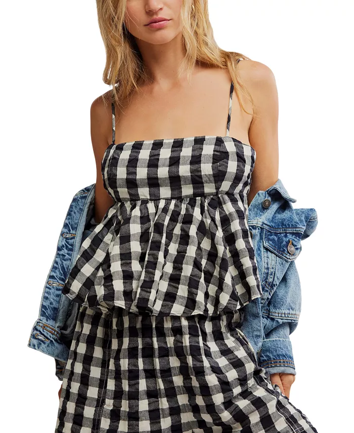 

Женская хлопковая майка Mia в клетку Free People, черный