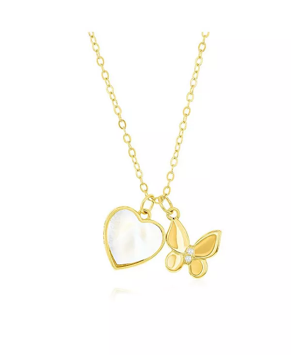 

Ожерелье из стерлингового серебра в форме сердца с фианитами в форме бабочки Caribbean Treasures, gold