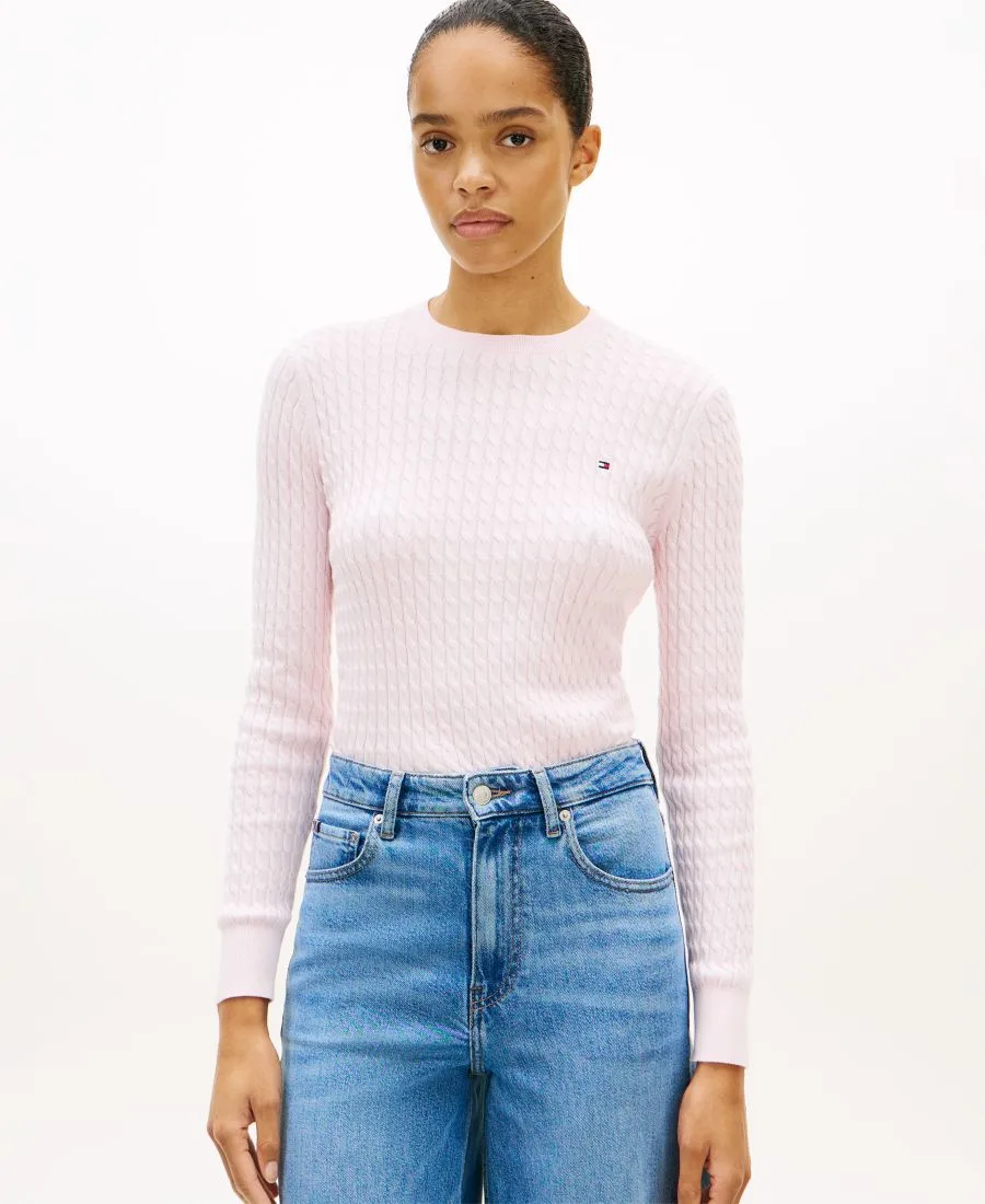 Женская блузка с круглым вырезом и мелким косным узором Tommy Hilfiger, светло-розовый