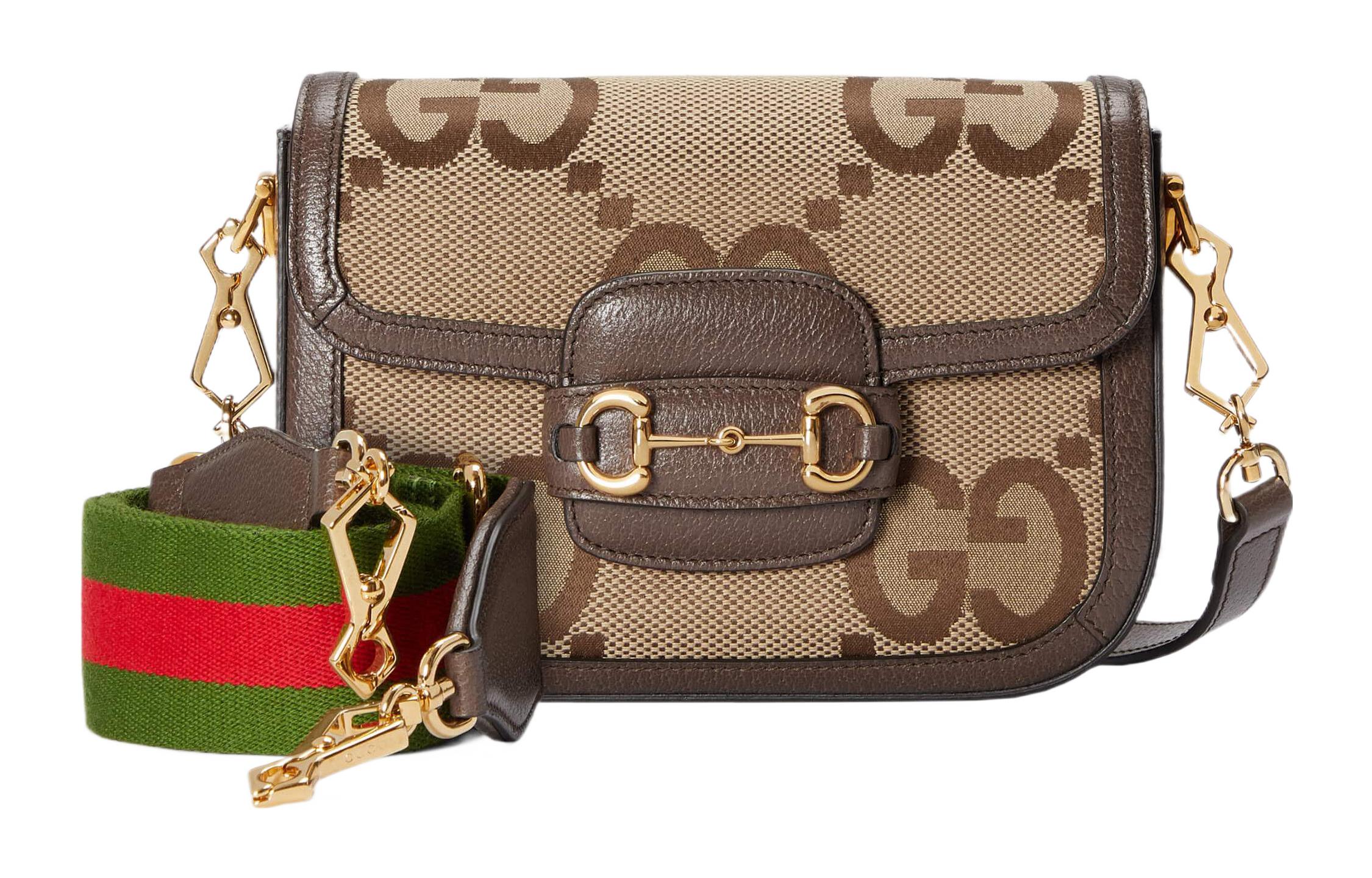 

Gucci Унисекс сумка через плечо Horsebit 1955 Jumbo GG Mini Crossbody Bag коричневого цвета