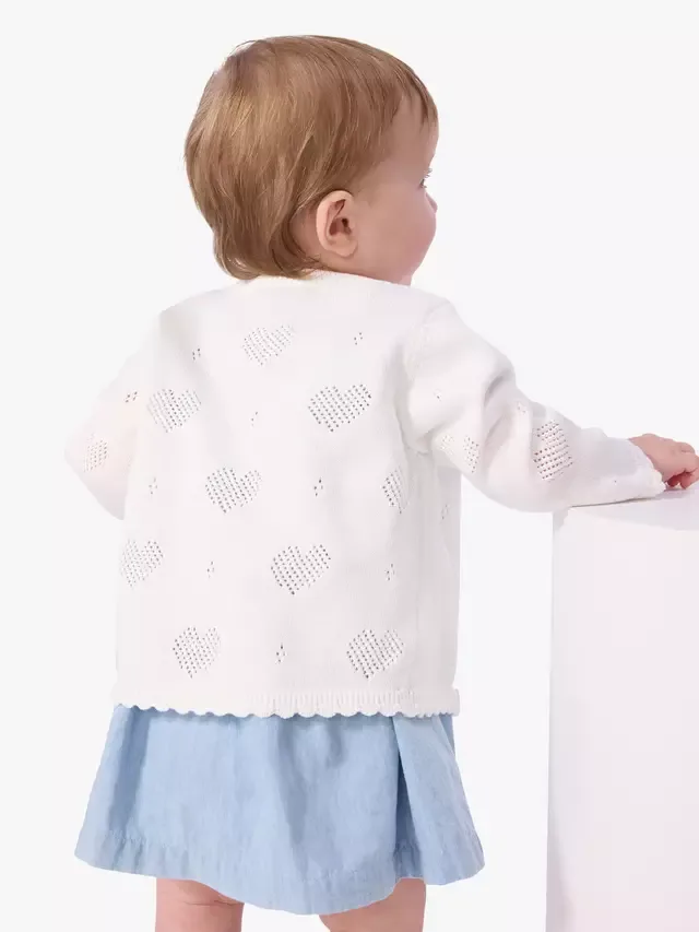 Детский вязаный кардиган с длинными рукавами и сердечками, белый Petit Bateau — фото 3