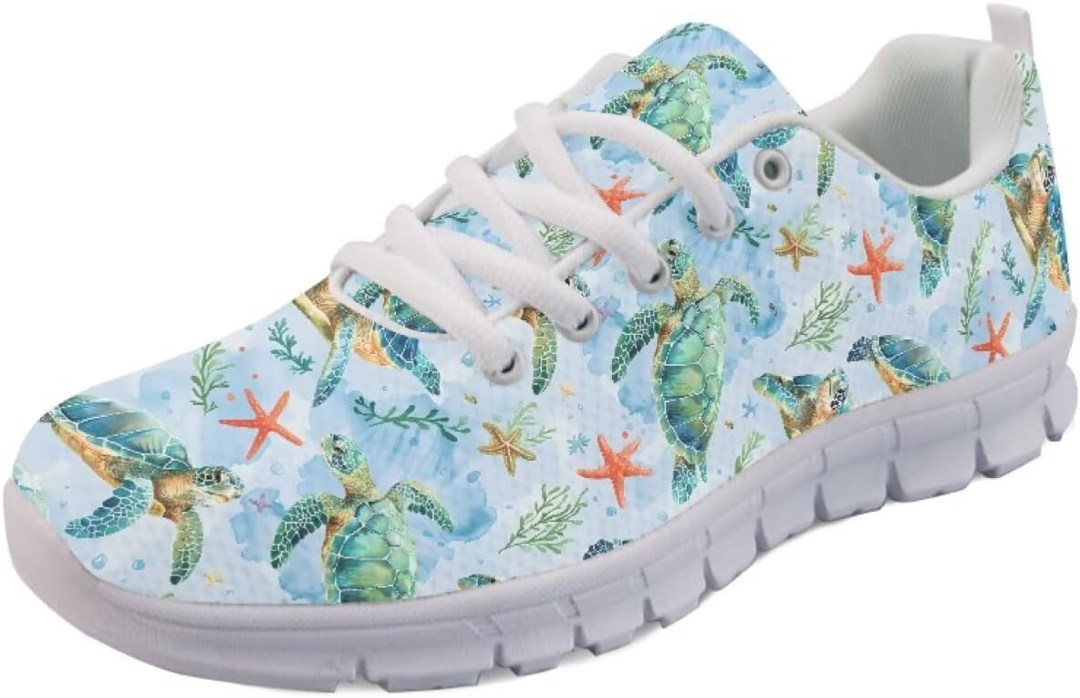 

Кроссовки Forchrinse для женщин и мужчин, дышащие, с сеткой, на шнуровке, для прогулок, бега и тенниса, Sea Turtles Pattern