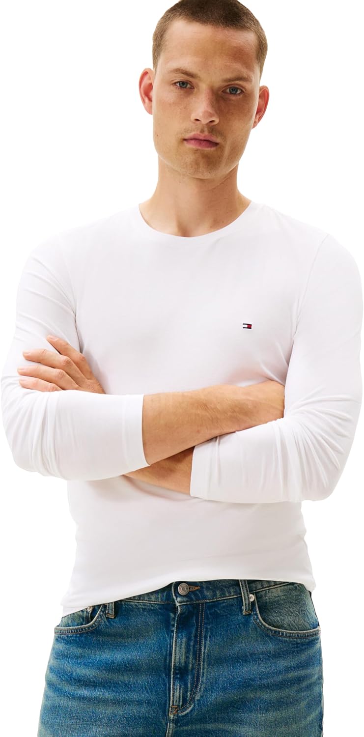 

Мужские футболки Tommy Hilfiger с длинным рукавом из хлопка и эластичного хлопка, облегающие, базовые, White, Белый, Мужские футболки Tommy Hilfiger с длинным рукавом из хлопка и эластичного хлопка, облегающие, базовые, White