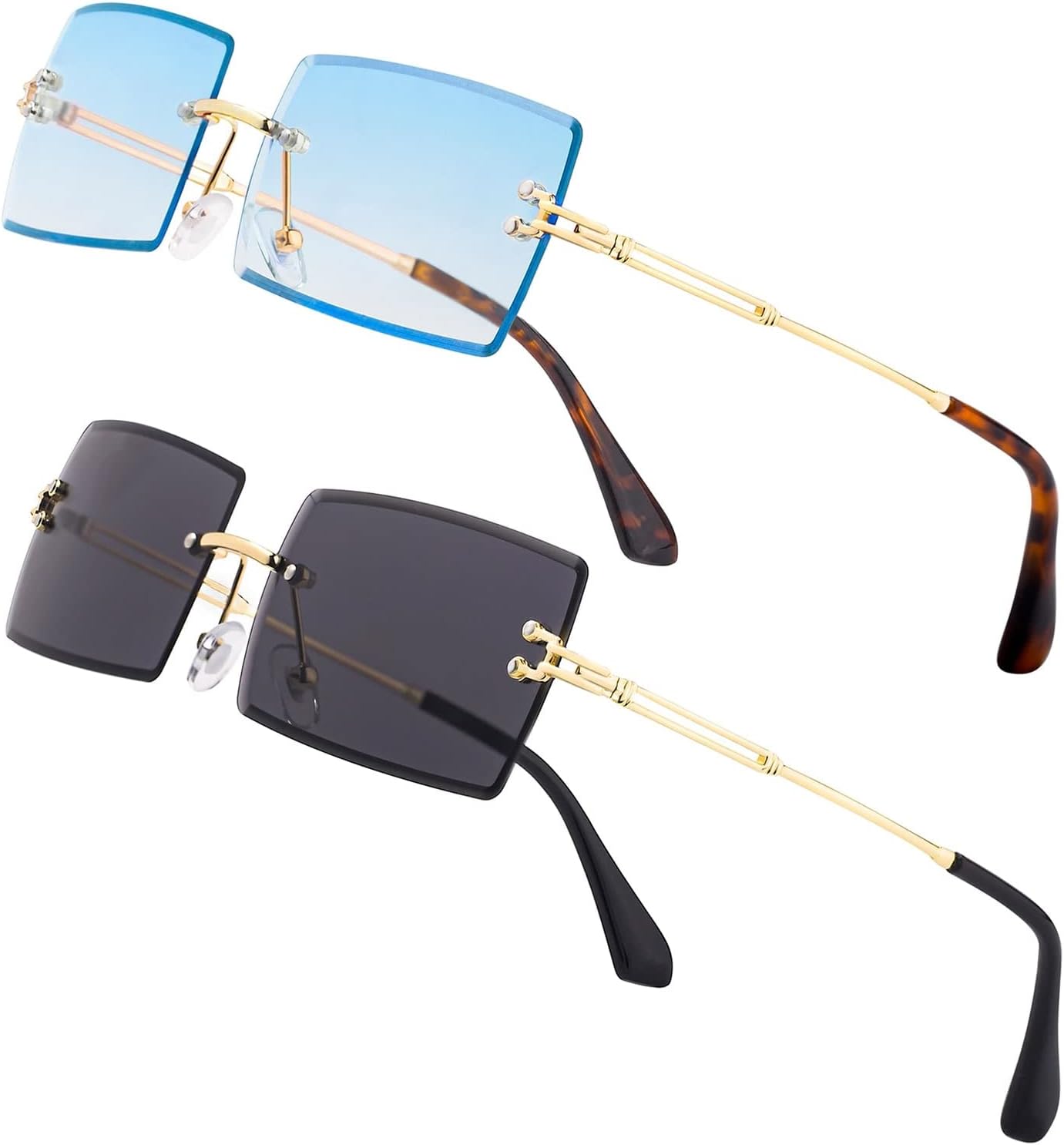 

Стильные маленькие прямоугольные солнцезащитные очки для женщин и мужчин, тонированные, без оправы, ультралегкие, конфетного цвета, цвета океана, солнцезащитные очки NP1034 NIEEPA, T(2pack) Gold/Gradient Blue + Gold/Full Grey