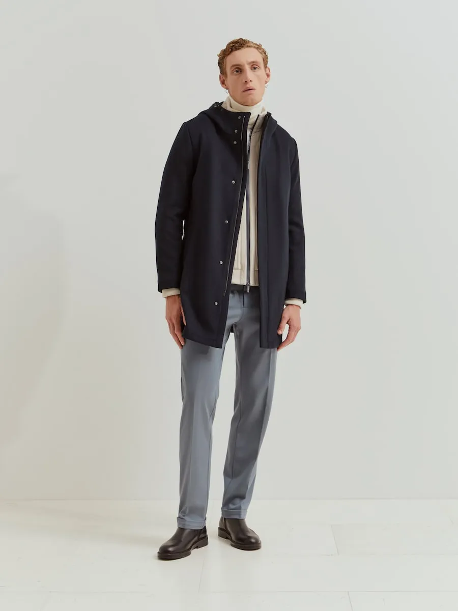 

Длинное мужское пальто из шерсти с капюшоном Lion of Porches, темно-синий