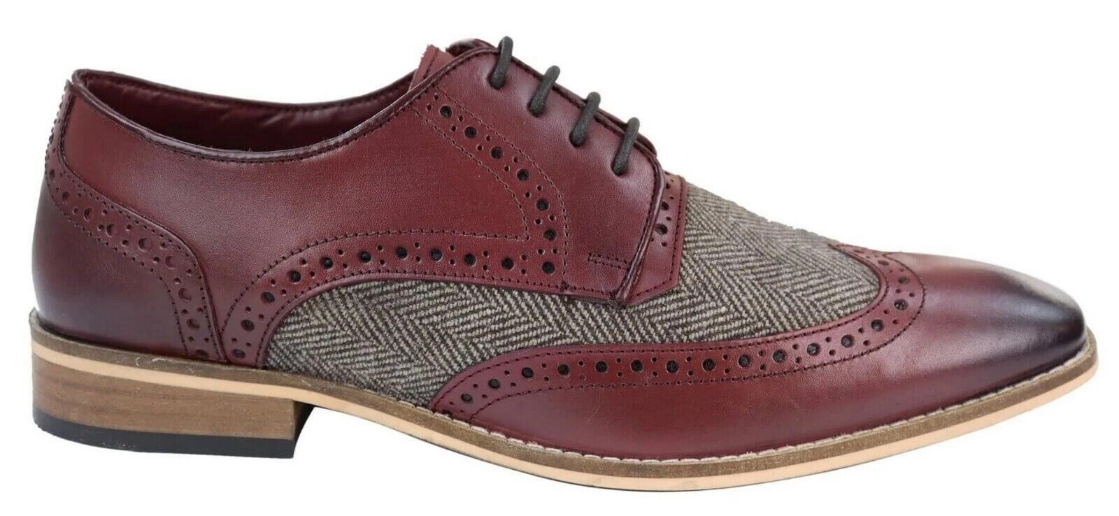 

Мужские классические оксфорды Derby Brogue из бордовой кожи в клетку House Of Cavani
