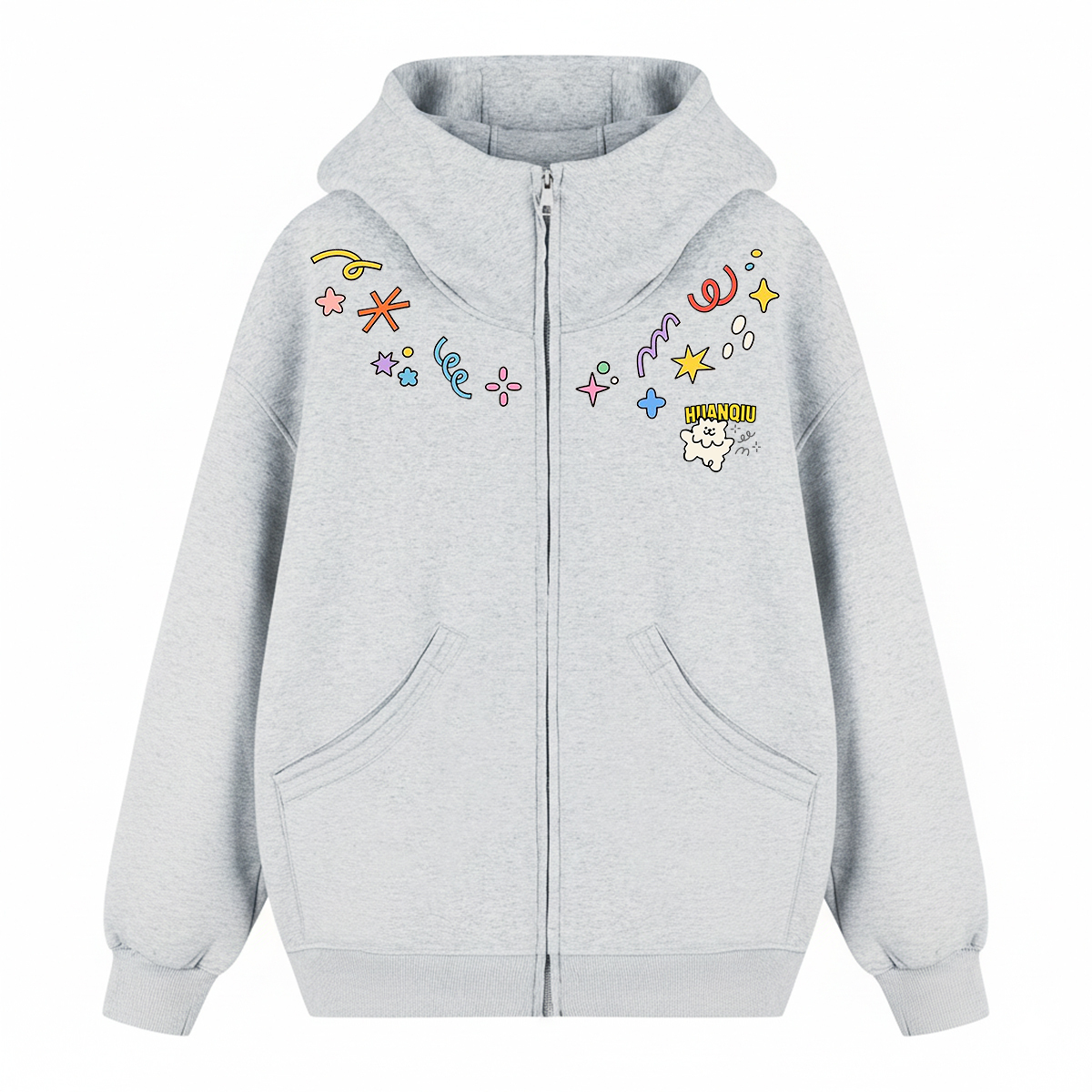 

Толстовка Unisex Hooded Thickened Cardigan HUANQIU, белый heather серый fleece-lined