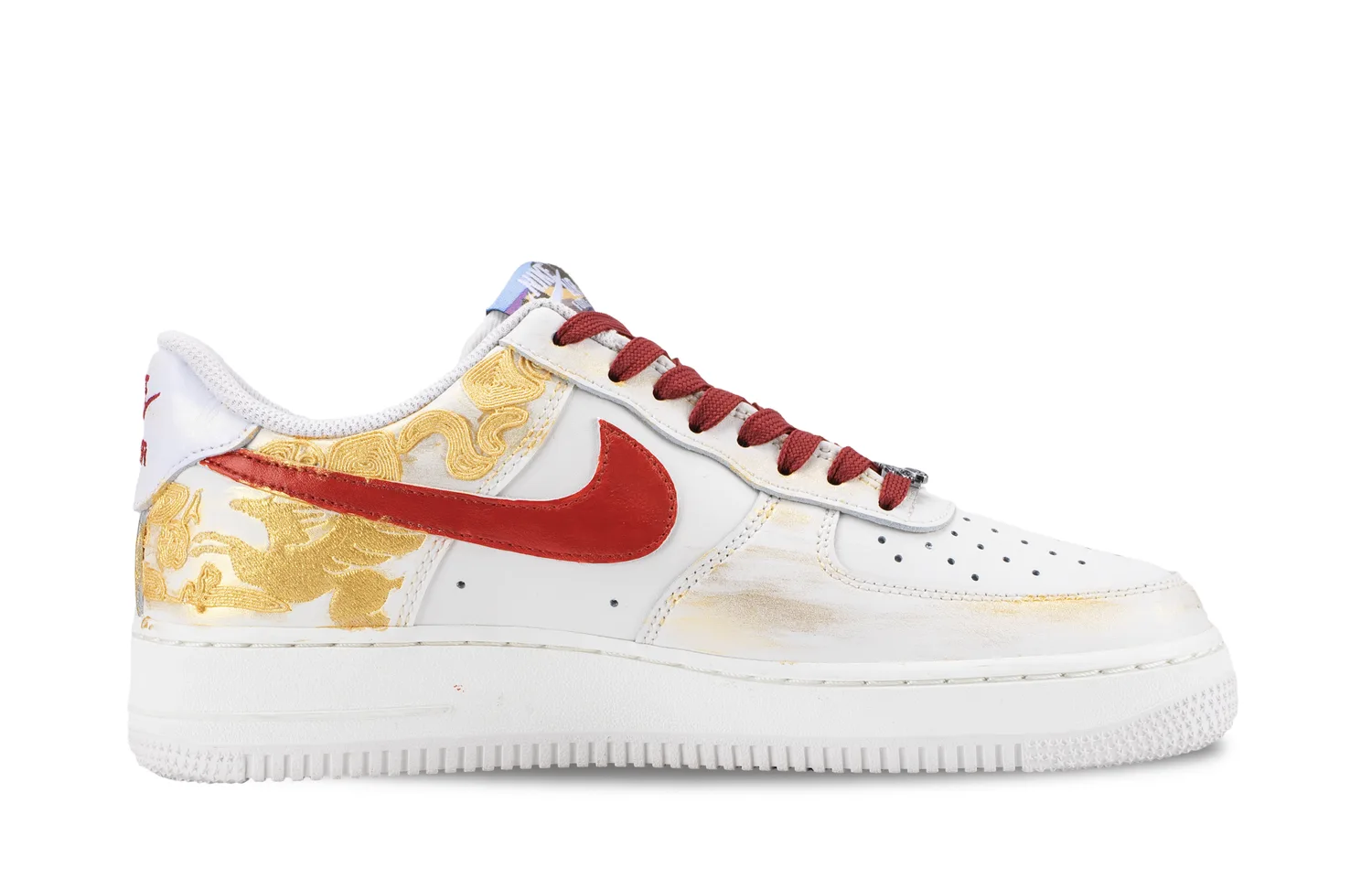 Nike Кроссовки для скейтбординга Air Force 1 Fiery Golden Mane мужские бело-красно-золотые — фото 4