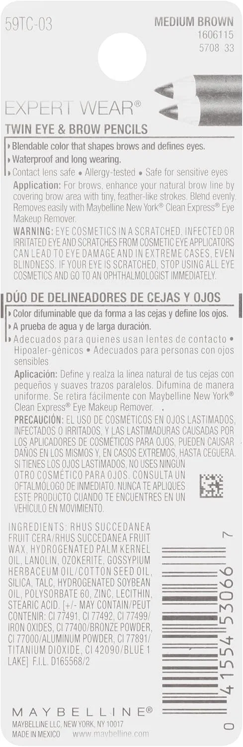Карандаш для бровей и глаз Maybelline New York Expert Wear Twin, 103 Medium Brown — фото 3