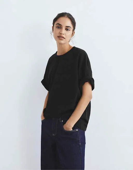 

Черная футболка с короткими рукавами Pull&Bear Oversize, Черный, Черная футболка с короткими рукавами Pull&Bear Oversize
