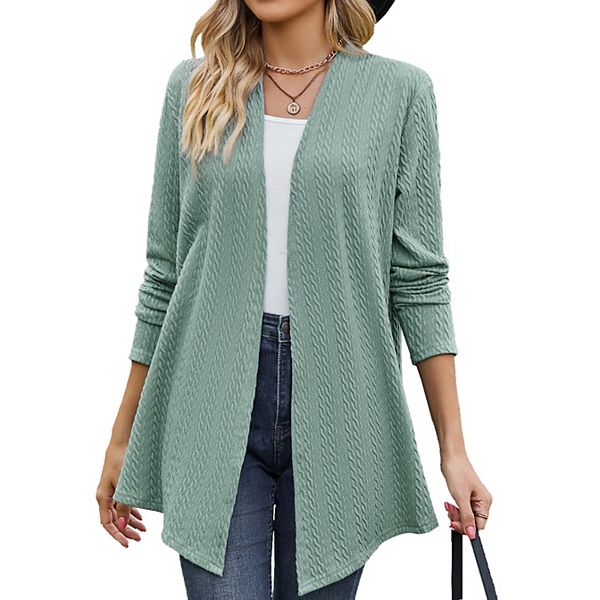 

Женский кардиган с длинными рукавами и ажурной вязкой Clearflower, Green