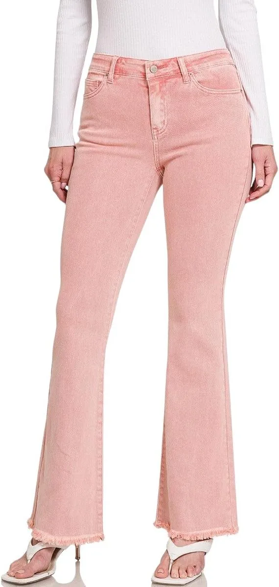 

Zenana джинсы-клеш с цветным денимом и рваным краем Poppy and Seed