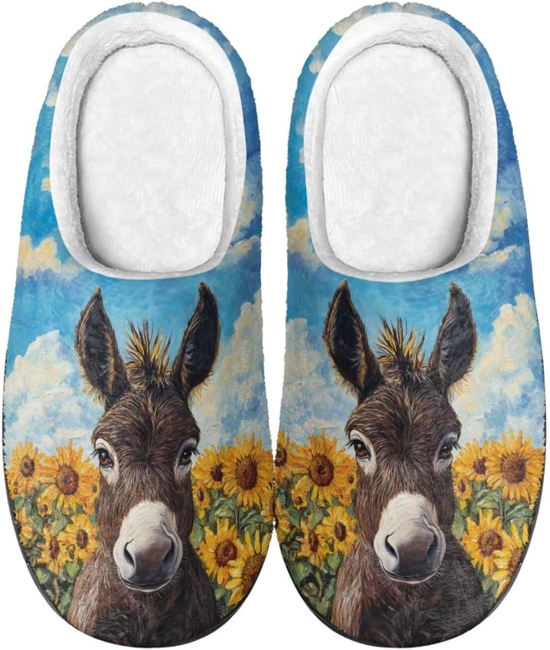 

Тапочки Xpyiqun для женщин и мужчин, домашние слипоны, пушистые теплые зимние тапочки, размер 4-12, Sunflower Donkey