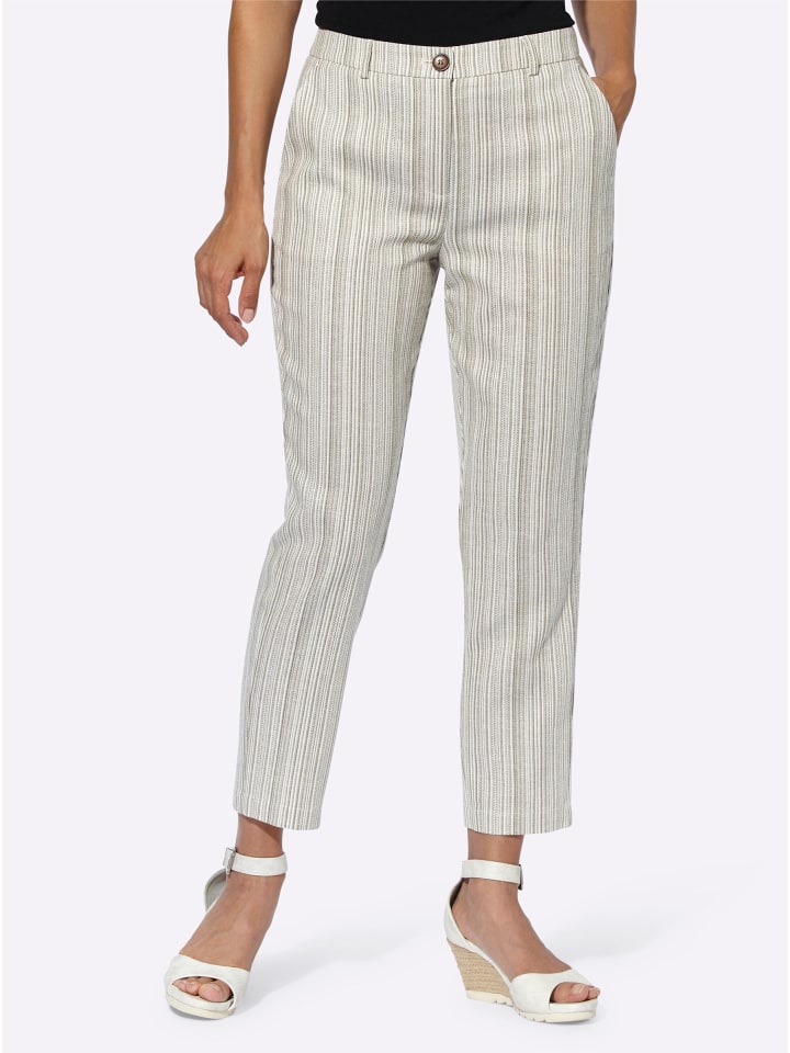 

Льняные брюки в полоску цвета шампанского и хаки WITT WEIDEN