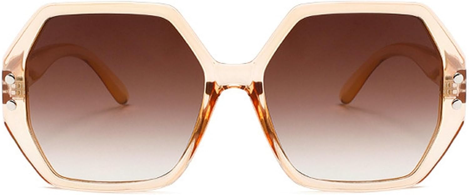 

Солнцезащитные очки в стиле ретро: многоугольные квадратные, винтажные шестиугольные, с крупными заклепками, модные очки с защитой от УФ-излучения UV400 для женщин и мужчин mincl, Gradient Brown