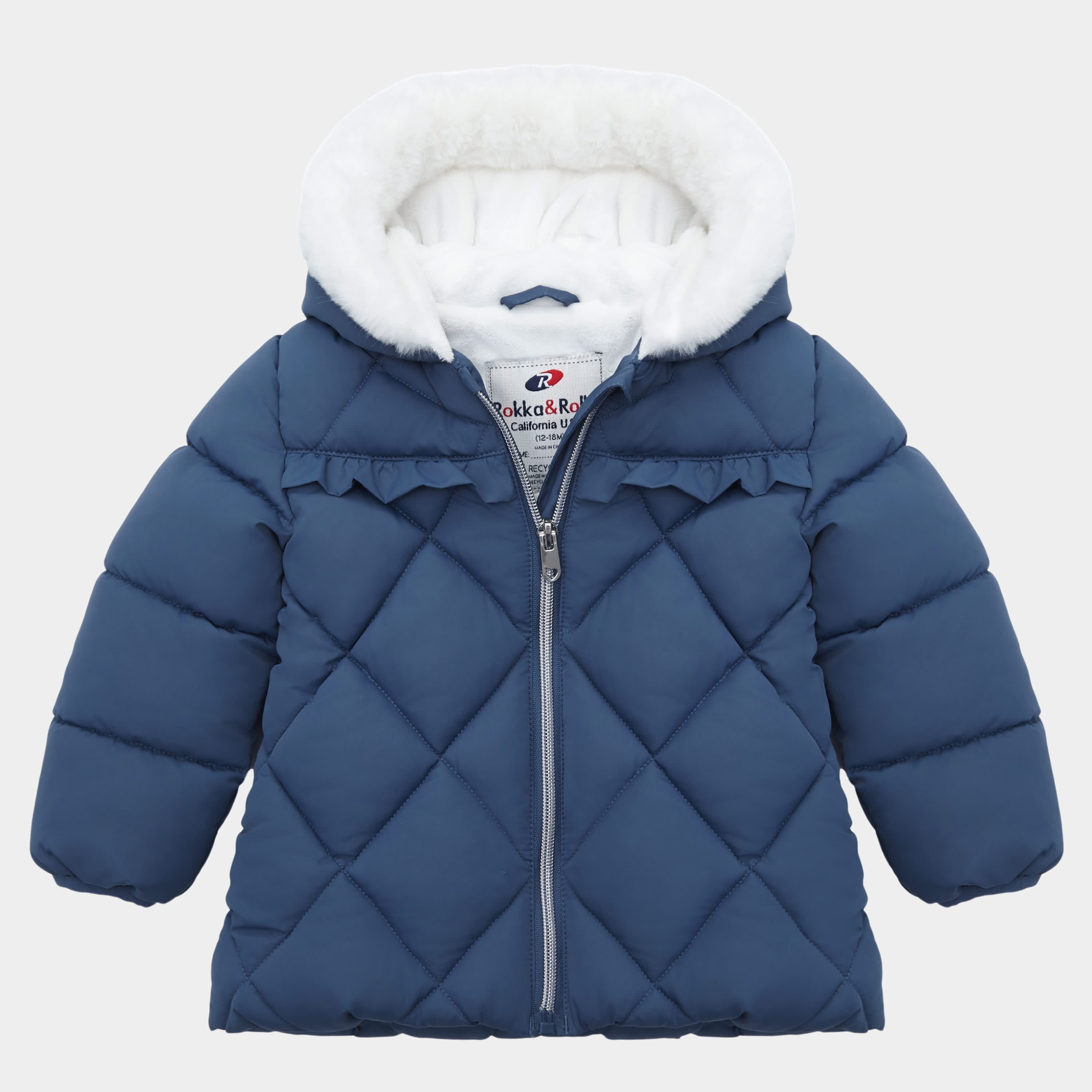 

Детская пуховая куртка Rokka&Rolla для девочек, зимнее пальто на флисовой подкладке, темно-синий
