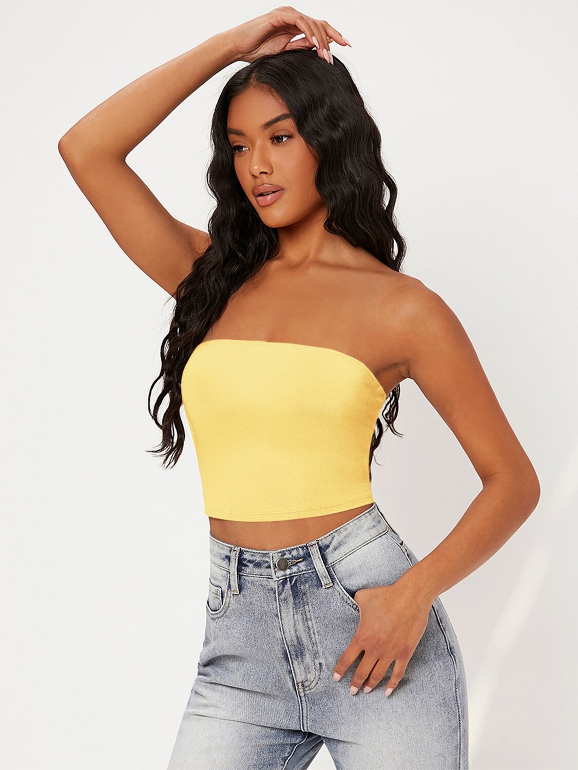 

SHEIN BASICS укороченный топ без бретелек, однотонный, желтый