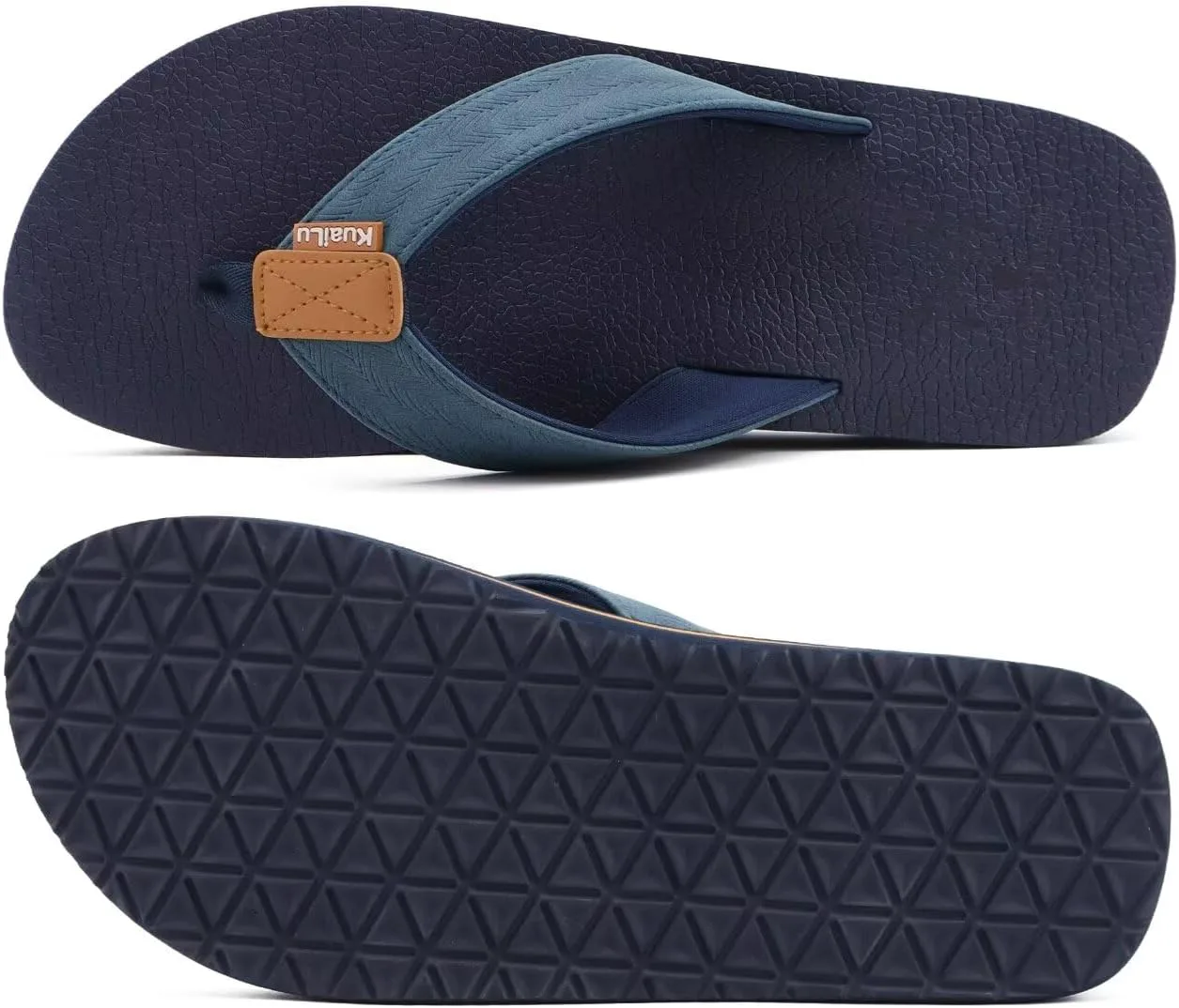

Мужские шлепанцы KuaiLu для йоги из кожзама с поддержкой свода стопы, удобной амортизирующей подошвой, для ходьбы, сандалии-вьетнамки без застежек для дома и улицы, синий