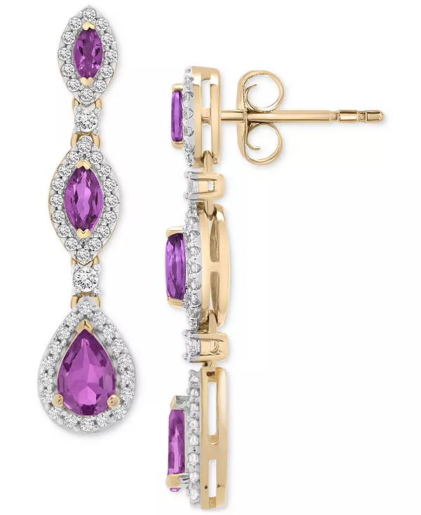 

Серьги-Подвески с аметистами (1-5/8 карата) и бриллиантами (1/2 карата) в форме груши и маркиза из 14-каратного золота Macy'S, amethyst