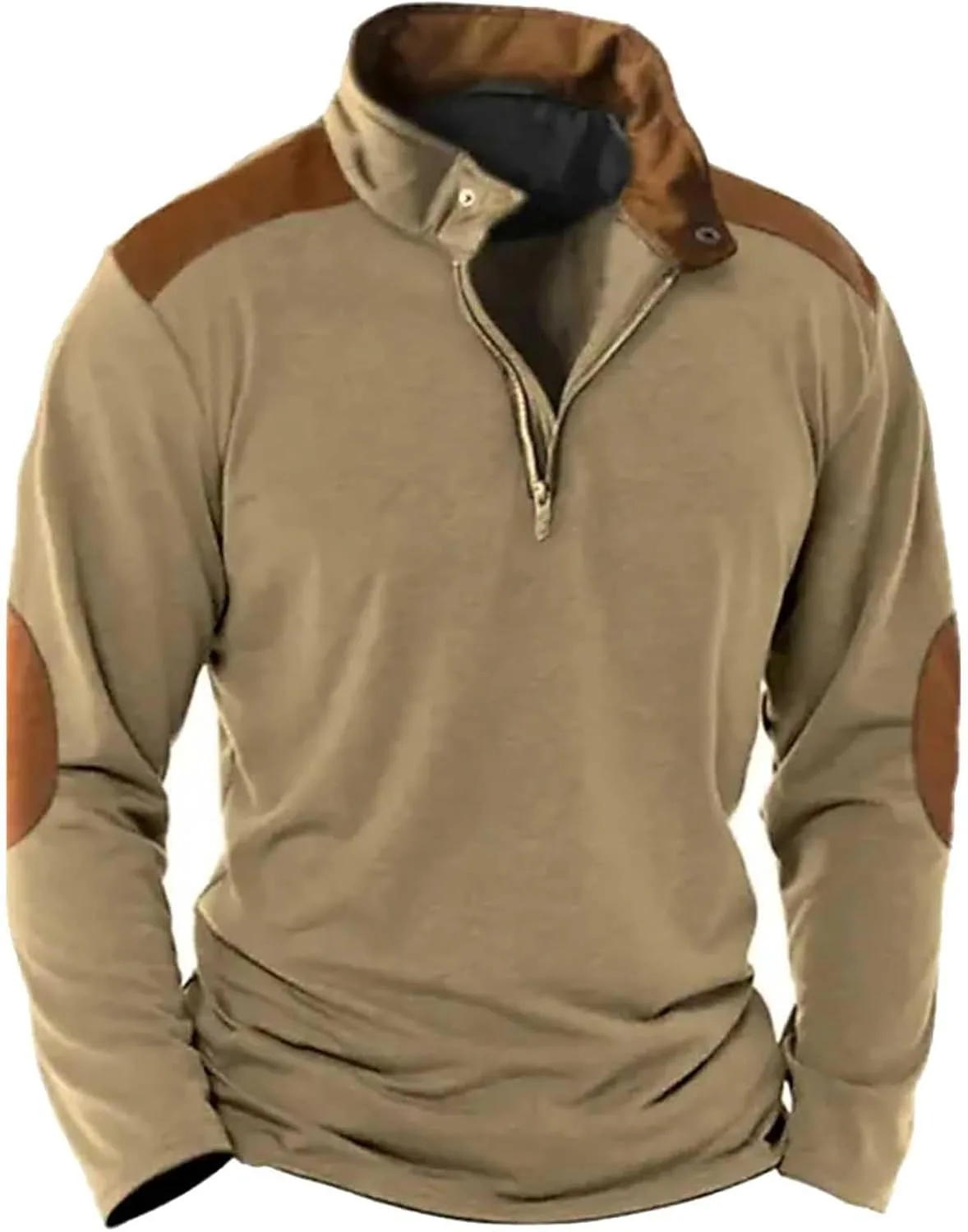 

Henley Shirts для мужчин, Long Sleeve, Quarter Zip Pullover Sweatshirt с налокотниками QWENTMTNTY