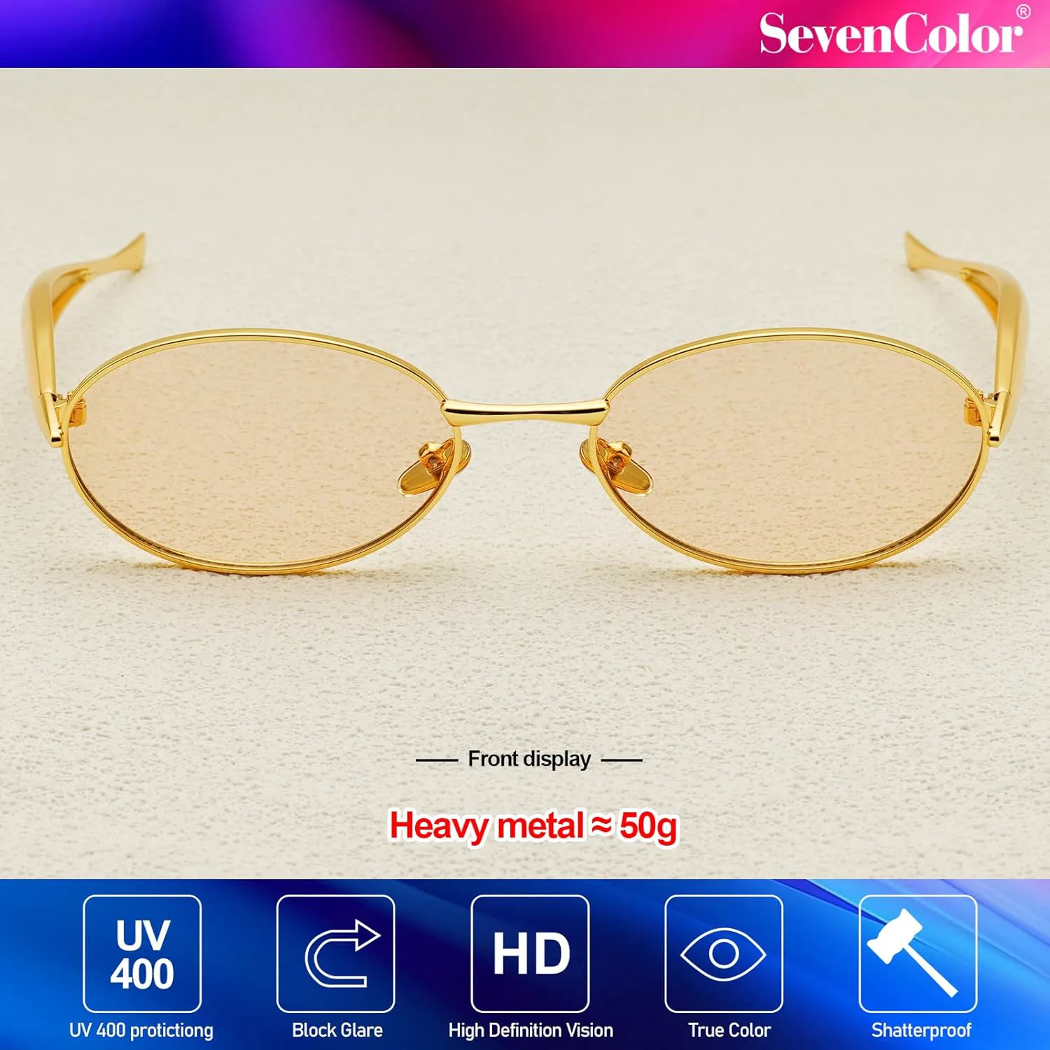 

Модные овальные солнцезащитные очки для женщин и мужчин, золотистые, маленькие, овальные, в стиле «сардинка», ретро, ​​металлическая оправа SevenColor, Gold/Champagne