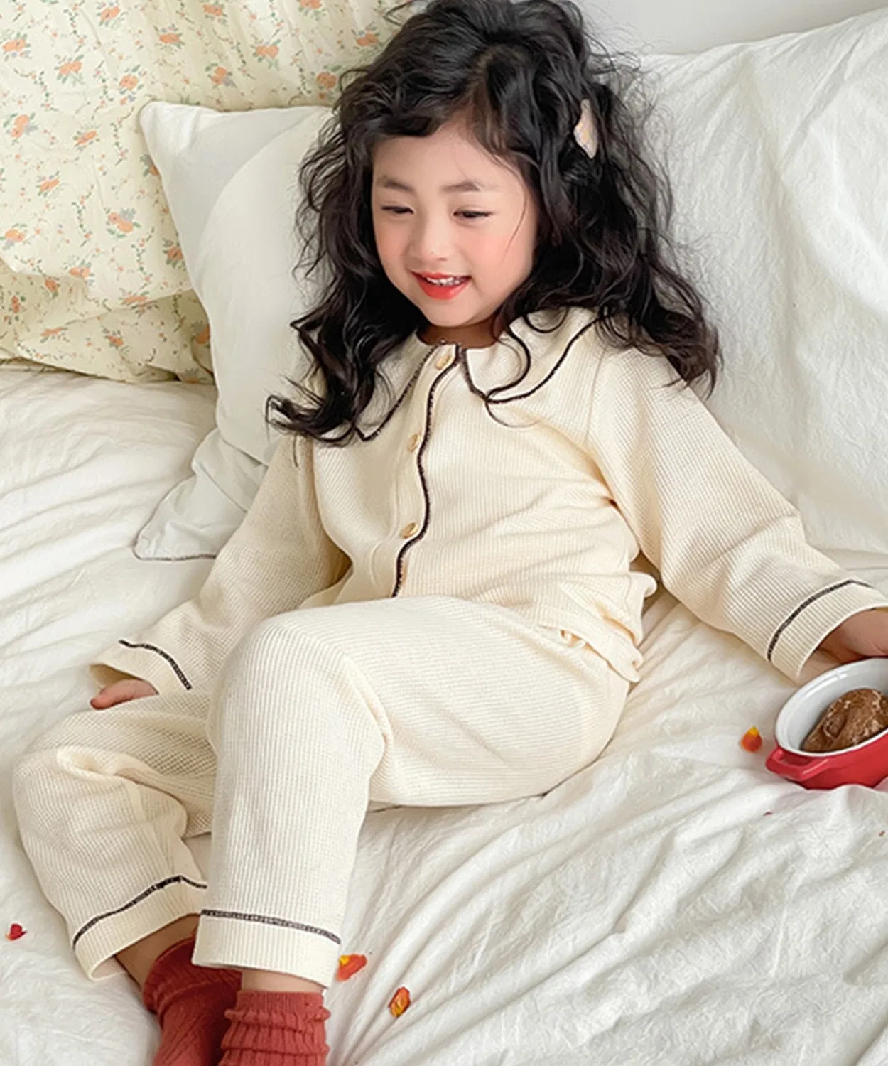 Детская пижама с круглым воротником и кантом, Kids Pajamas, 2 предмета, фиолетовый — фото 4