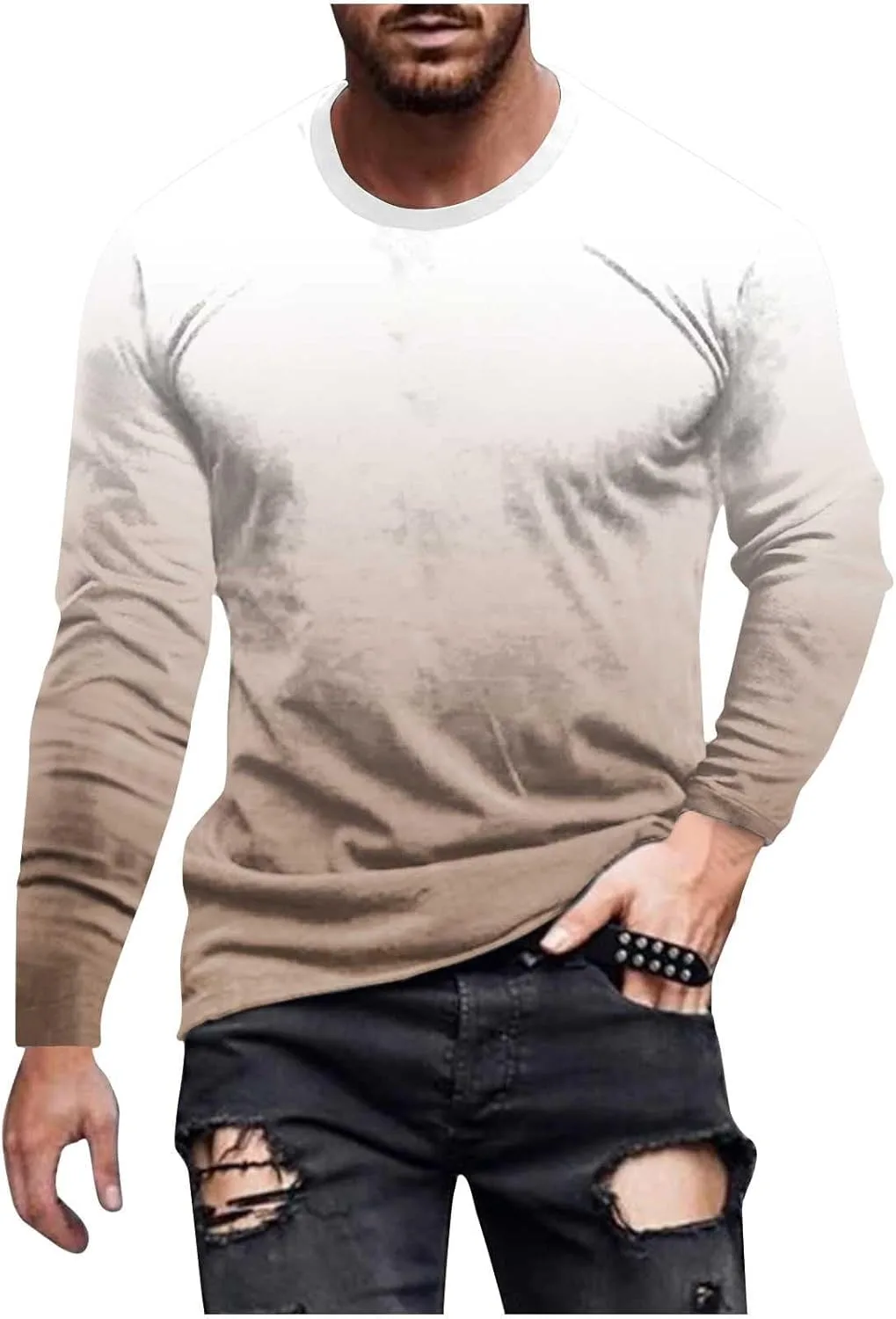 

Мужская футболка с длинным рукавом Big and Tall Ombre Color Crewneck Regular Fit