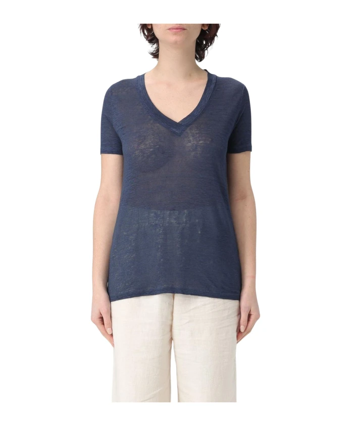 

Футболка с V-образным вырезом из темно-синего льна 120% Lino, синий