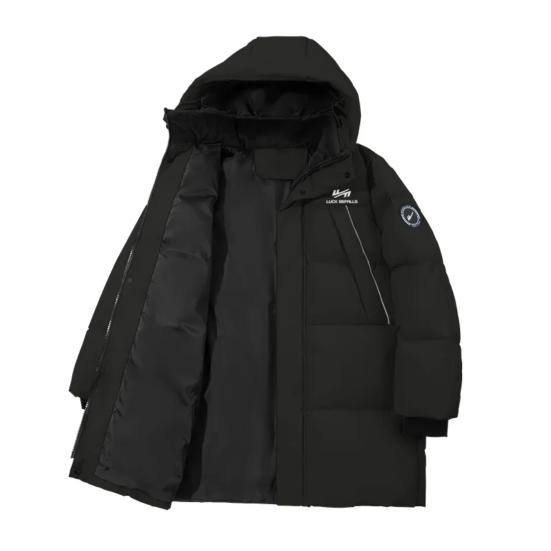 Детская пуховая куртка с капюшоном утепленная WARRIOR, Black/H Pure White Label K+H Round Logo Left Sleeve Woven Label Hook-and-Loop K