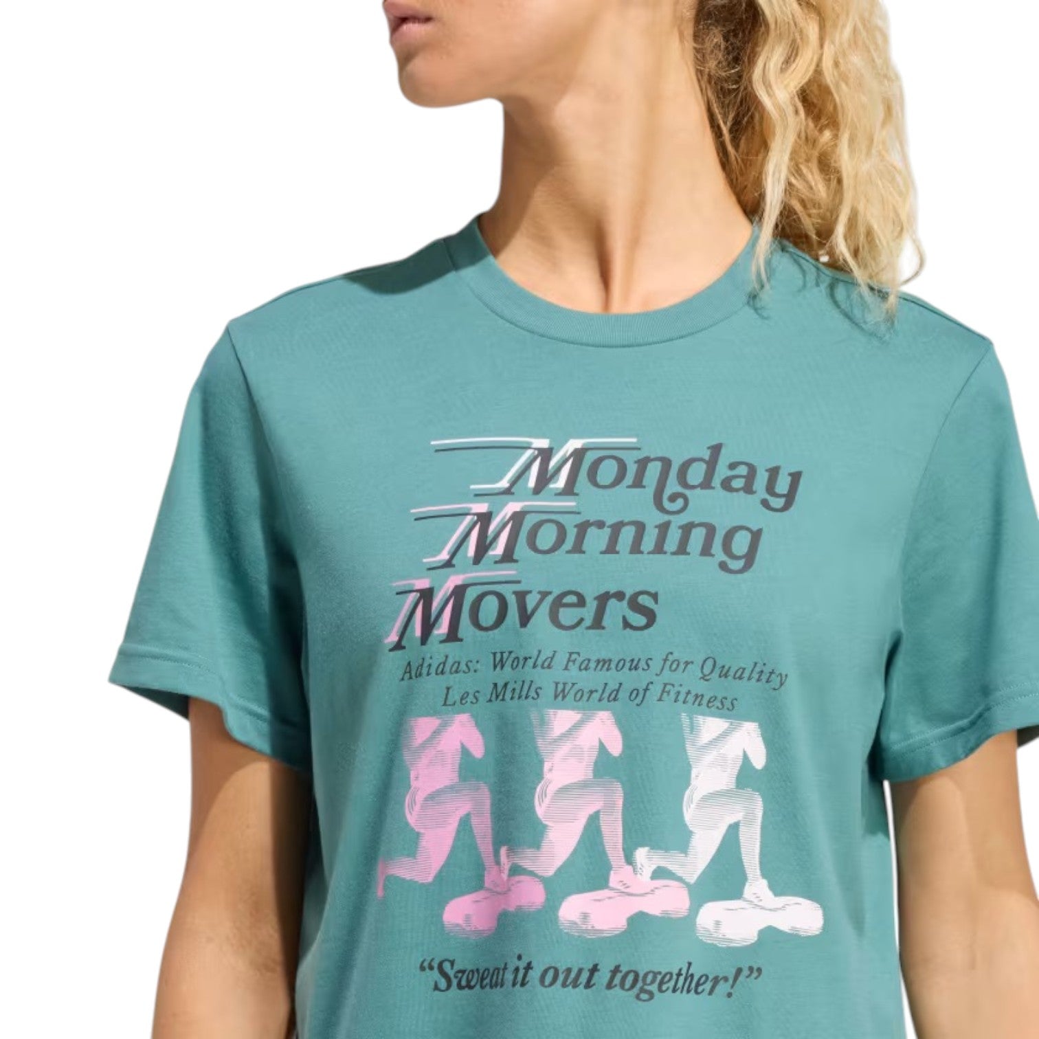 Футболка (WMNS) adidas x Les Mills Movers Graphic T-Shirt 'Preloved Teal' — фото 4