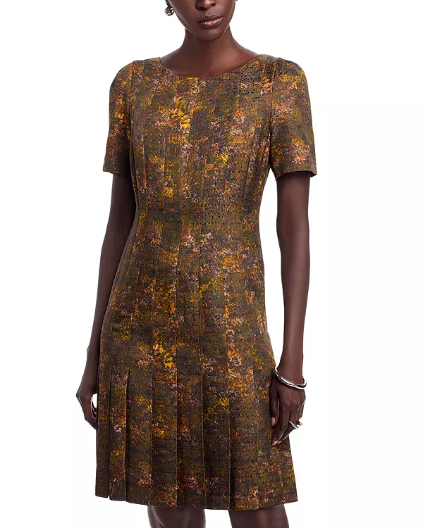 

Платье с пышными рукавами и складками Lafayette 148 New York, мультиколор